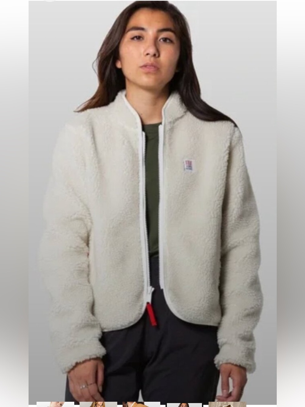 Topo Designs Cream Sherpa Zip-Up Jacket
Wome’s Sz Large